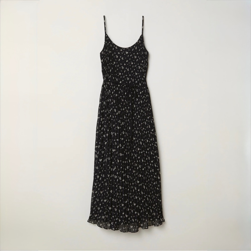 H&M Black Floral Pleated Midi Dress Size XS Spaghetti Strap Lightweight Summer - Picture 11 of 11